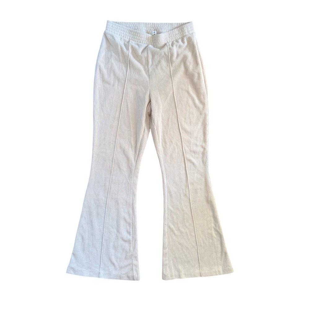 Aerie Cream Ribbed Flare Pants High‎ Waisted Seam Front Lounge Trousers Small